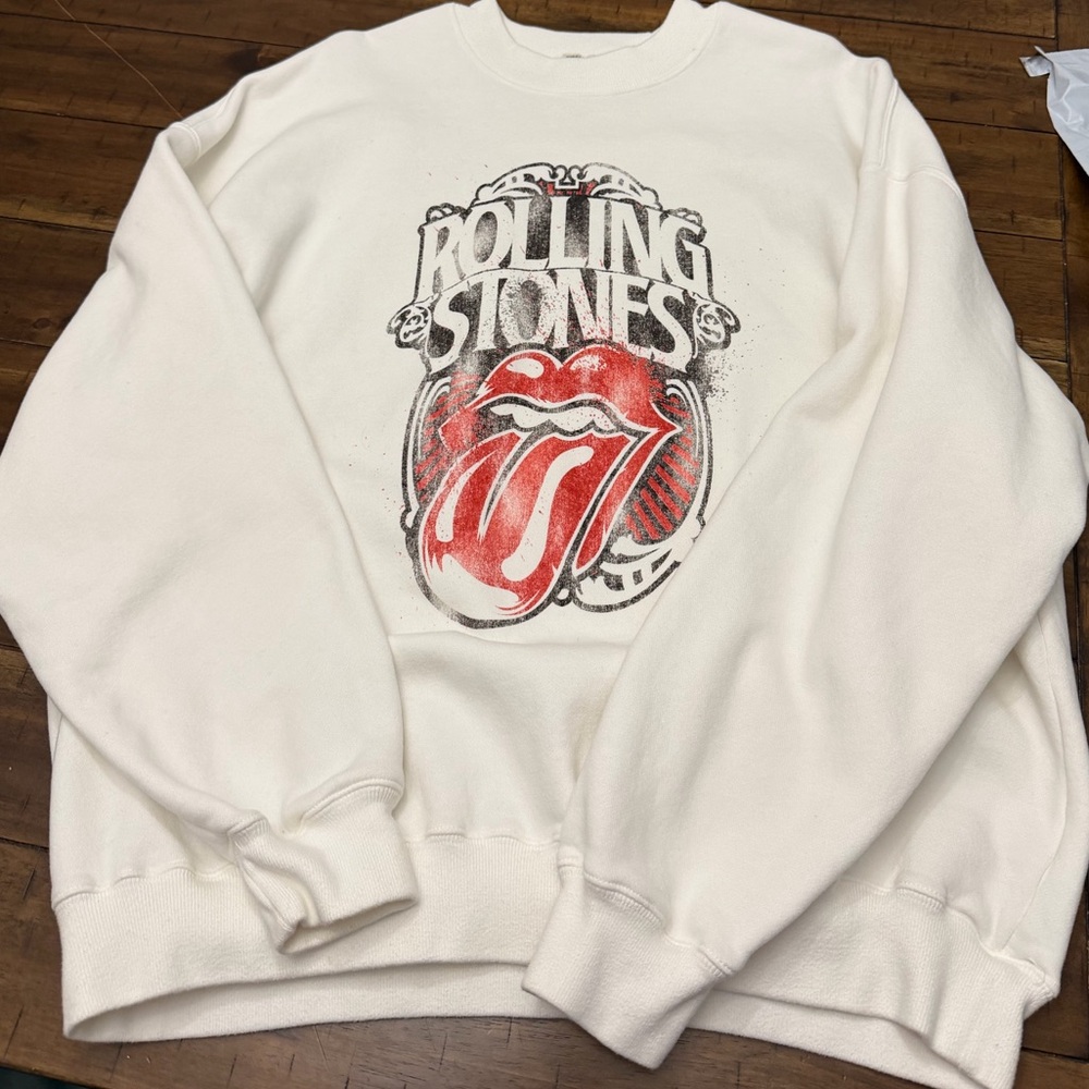 Abercrombie & Fitch Rolling Stones White Graphic Sweatshirt Logo - Picture 2 of 4